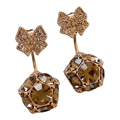 咖啡金色满钻蝴蝶球球耳坠耳环女