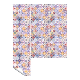 复古摩洛哥风格拼接碎花楼梯地板墙面瓷砖墙贴纸翻新美化装饰壁纸