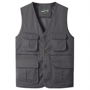 多口袋纯棉马甲中老年秋冬加绒保暖纽扣款大码坎肩爸爸装马夹背心