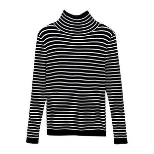堆堆领条纹针织衫上衣秋冬新款洋气高领内搭修身打底衫厚毛衣女装