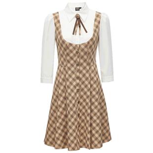 Vero Moda奥莱连衣裙子秋冬清仓学院风假两件七分袖衬衫裙女百搭