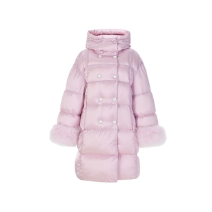 lefame拉飞姆官方冬季泡芙加厚外套冬装长款羽绒服粉色羽绒服女