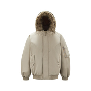 森马羽绒服男冬80绒子三防飞行员外套2025新款可拆卸毛领连帽上衣