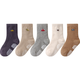 喜得瑞婴儿袜子春秋纯棉儿童点胶防滑中筒袜男宝宝室内不掉学步袜