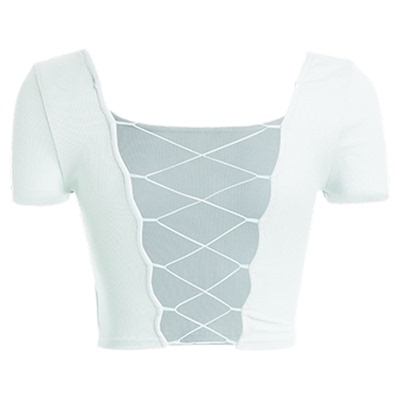 辣妹露背绑带T恤女夏方领带胸垫