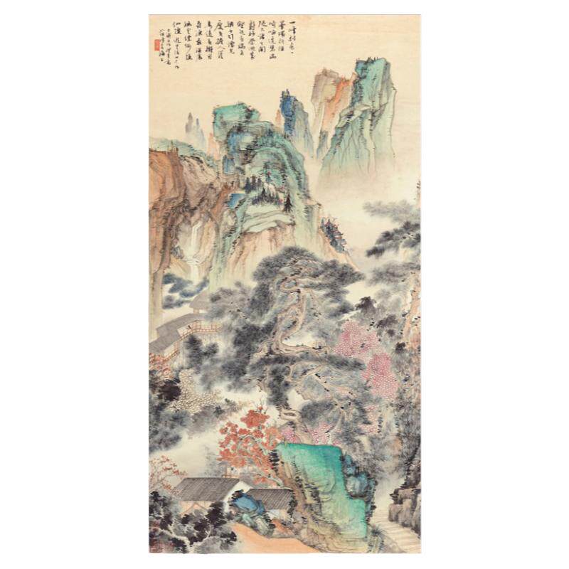 胡也佛仿石涛山水图国画重彩