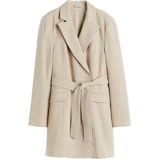 HM女装连衣裙春季长袖气质通勤系带西装连衣短裙1213162