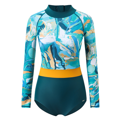 连体长袖泳衣女防晒小平角冲浪服