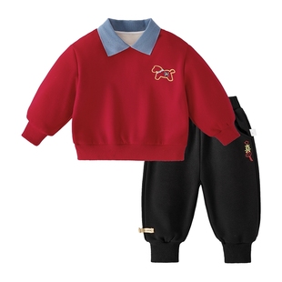 [保暖锁温]男童春装套装卫衣裤子两件套儿童冬季新年衣服宝宝上衣