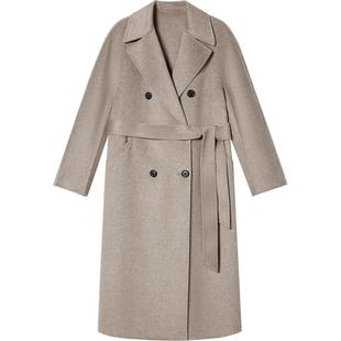 LK BENNETT燕麦色绵羊毛大衣冬新款高级感双排扣腰带设计