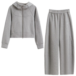 灰色运动套装女2026早春新款气质穿搭一整套高级感卫衣休闲两件套