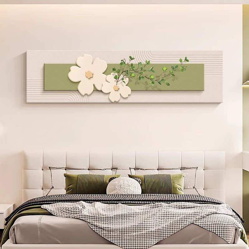 高级感床头装饰画奶油风主卧室挂画北欧绿植原木风客厅背景墙壁画