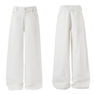 RIP THE TIE 原创设计铆钉白色直筒休闲裤百搭显腿长高级通勤长裤