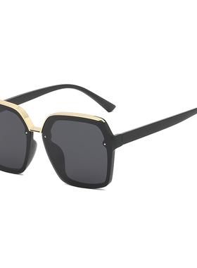 大方框时髦圆脸长脸黑色太阳镜