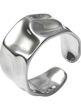 jutian法式风时髦凹凸面银指环