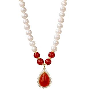 红玉髓天然珍珠项链妈妈款送妈妈本命年生日礼物送长辈母亲首饰女