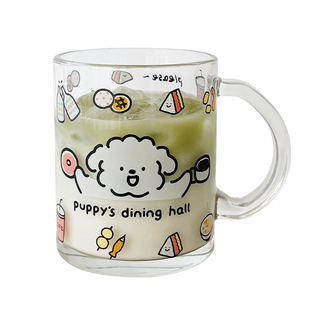 可爱加厚玻璃杯高颜值果汁杯大容量把手喝水杯办公室咖啡牛奶杯子