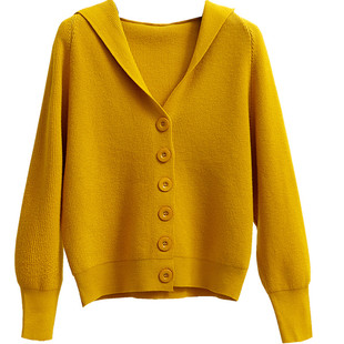 春秋女2024新款连帽懒惰风毛衣外套女短款网红时尚宽松针织开衫