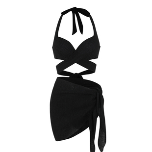 2026新款泳衣女三件套比基尼性感纯欲黑色高级感游泳衣带罩衫欧美