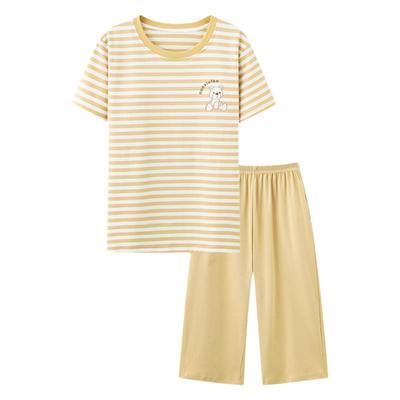 帕兰朵纯棉简约条纹带胸垫睡衣