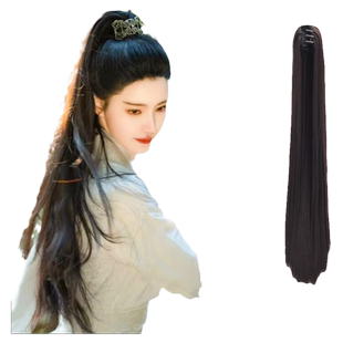 古装假发汉服马尾虎口抓夹高马尾长直发男女通用古风侠客发髻发饰