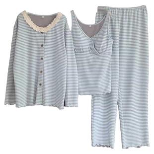 冬季家居产妇月子服三件套冬德绒孕期带胸垫加厚孕妇睡衣哺乳秋冬