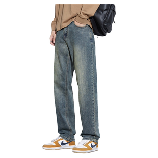 Kuvine秋季美式复古cleanfit牛仔裤男款加绒加厚宽松直筒vibe裤子