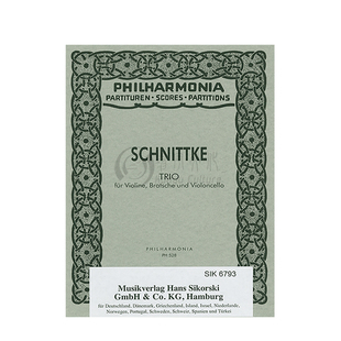 弦乐三重奏 小提琴中提琴和大提琴 施尼德科 研习小总谱 非演奏用谱 思考斯基原版乐谱书 Schnittke Trio Violin Cello SIK6793