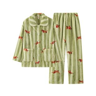 芬腾珊瑚绒情侣睡衣秋冬季加绒加厚男女士保暖休闲大码家居服套装