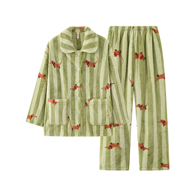 芬腾珊瑚绒情侣睡衣秋冬季加绒加厚男女士保暖休闲大码家居服套装