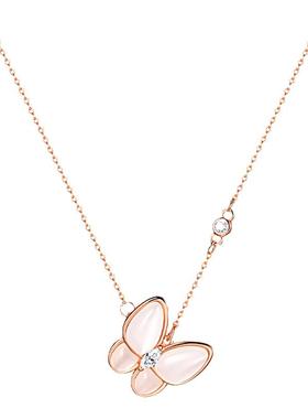 S925纯银玫瑰金蝴蝶项链女