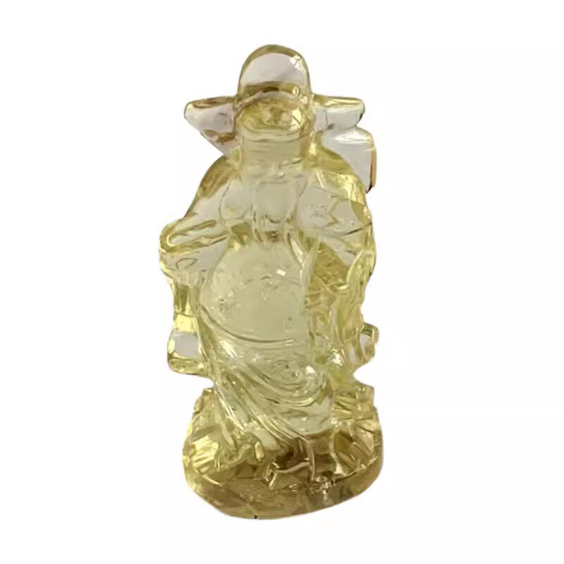 天然黄水晶雕刻财神小摆件