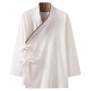 汉服男秋中国风男装斜襟古装上衣长袖棉麻交领百搭传统休闲家居服