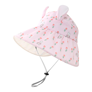 儿童防晒帽子夏季薄款女童可爱兔子耳朵遮阳宝宝太阳帽女孩空顶帽