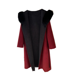 雪后女神2025秋冬新款毛呢外套狐狸毛领长款驼色双面呢羊毛大衣女