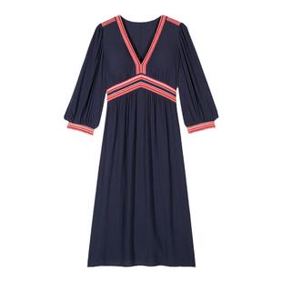 bash春季法式优雅气质度假风撞色V领长裙连衣裙女装裙子1E24TANI