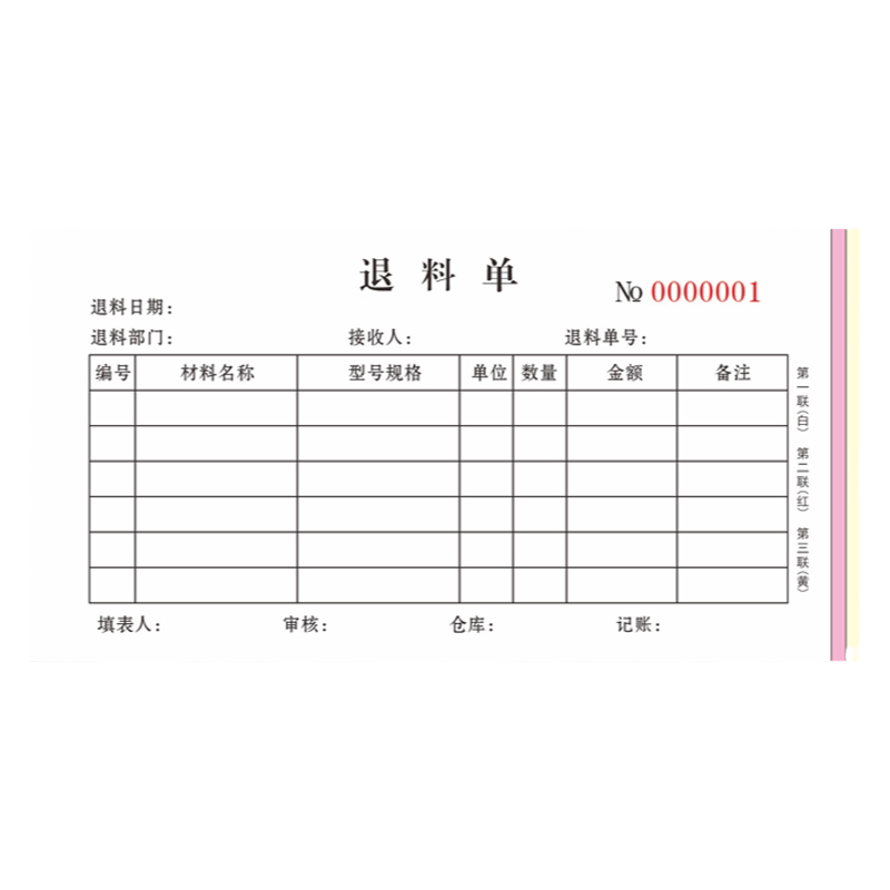 退料单生产仓库工厂物品三联单