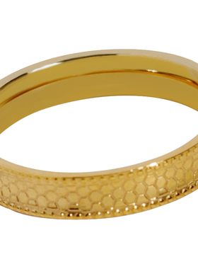 镀18K金素圈时髦纹理戒指简约