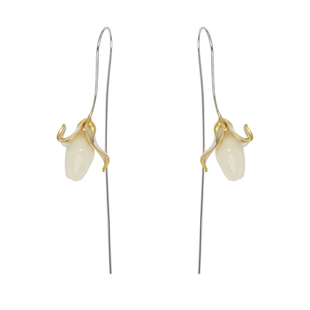 简约清冷感S925银长款耳勾新中个性式白玉兰花耳坠百搭耳饰新款女