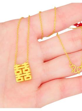 镂空喜字锁骨链项坠首饰品假黄金