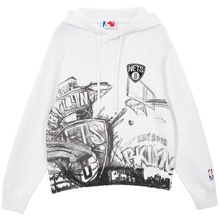杰克琼斯24秋季NBA联名篮网队logo刺绣纯棉连帽针织衫毛衣男装