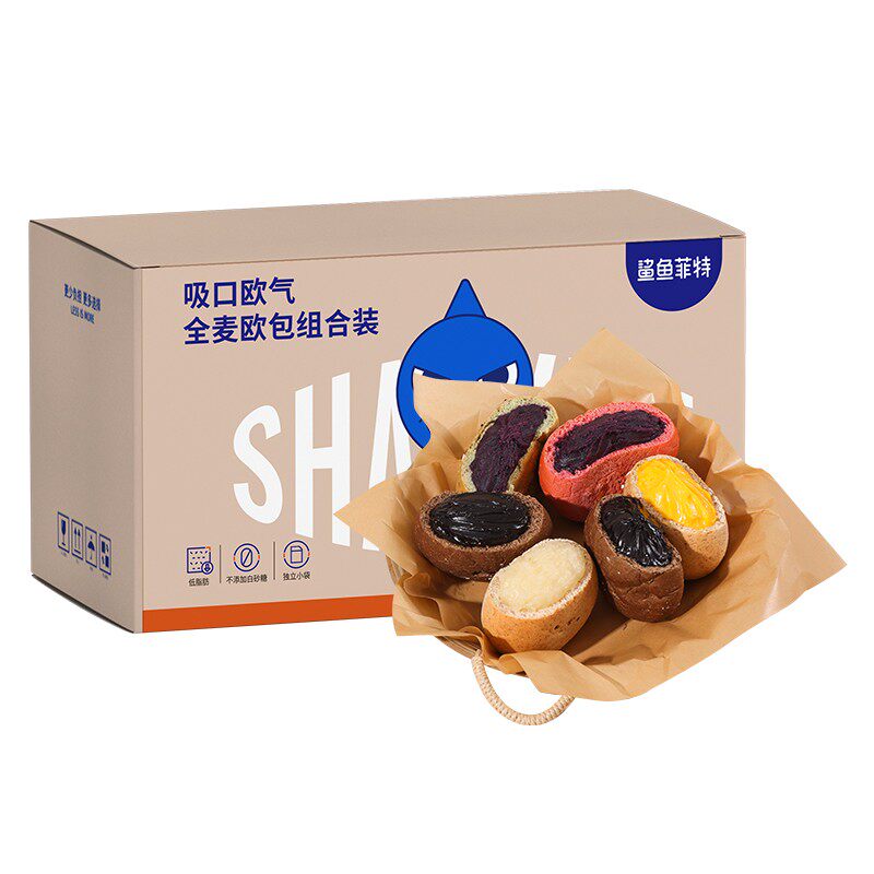 鲨鱼菲特欧包无蔗糖低脂全麦夹心传统西式糕点