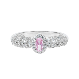 泡泡糖鸽子蛋粉色锆石戒指女纯银人造钻石超闪高碳钻ins风设计感