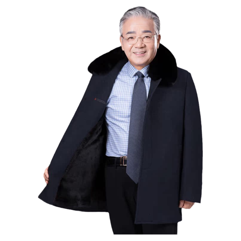老人短款呢大衣秋冬季