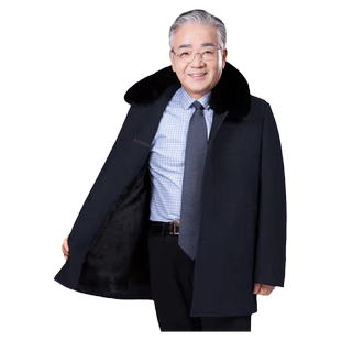 老人秋冬季呢大衣加绒加厚风衣外男套防寒保暖中老年父亲爷爷男装