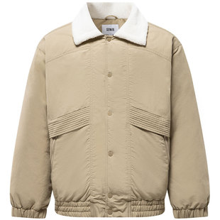 森马羽绒服男2025冬季新款拼接仿羊羔绒翻领夹克宽松三防短款外套