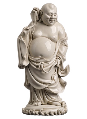 中国白陶瓷大肚弥勒佛招财摆件