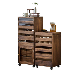 实木整装牙科柜茶水柜胡桃色分格收纳柜储物柜茶具柜茶杯柜窄边柜