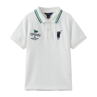 POLOWALK童装夏季短袖翻领T恤男童Polo衫上衣白色运动