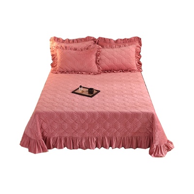 加厚冬季保暖床盖单件豆沙粉色夹棉水晶绒牛奶绒床单1.21.51.8米